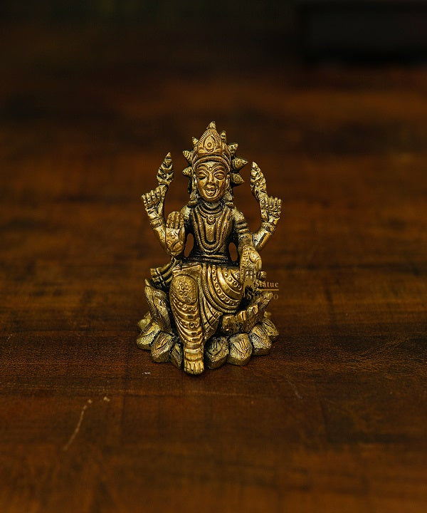 Brass Small Fine Lakshmi Idol For Home Temple Pooja Décor Gift Laxmi Statue