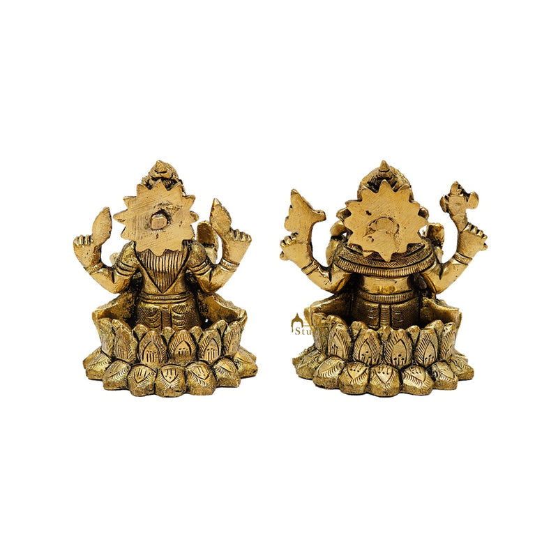 Brass Small Fine Ganesha Lakshmi Idol For Home Temple Pooja Décor Gift Laxmi Ganesh Statue