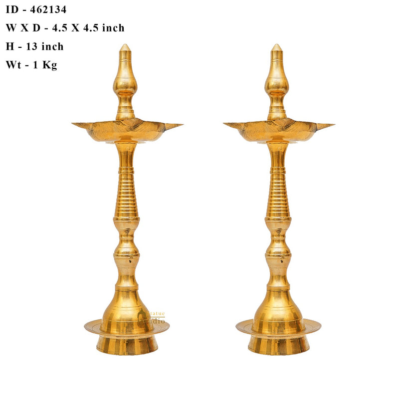 Brass Samay Diya Pair For Home Temple Pooja Room Décor Diwali Gift 13"