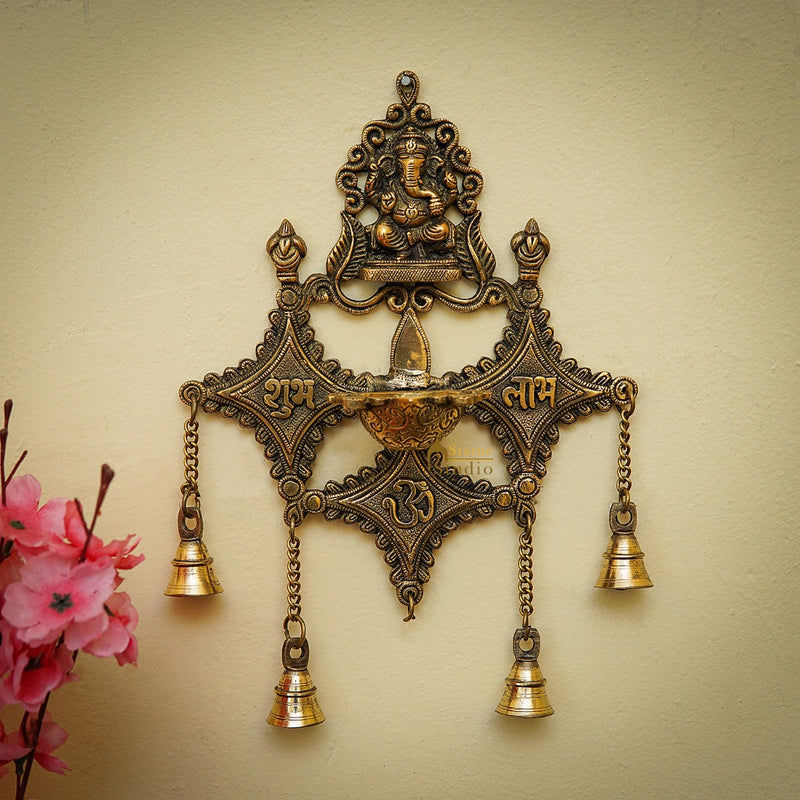 Brass Ganesha Diya Wall Hanging Diwali Shubh Laabh Lucky Décor