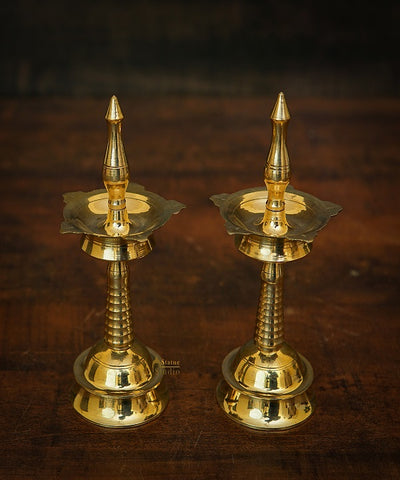 Brass Samay Diya Pair For Home Temple Pooja Room Décor Diwali Gift 7"