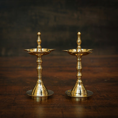 Brass Fine Samay Diya Pair For Home Temple Pooja Room Décor Diwali Gift 5"