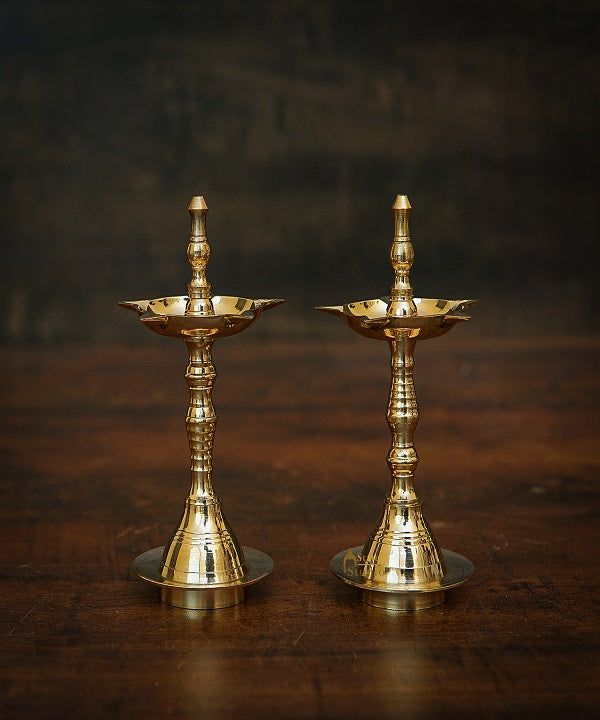 Brass Fine Samay Diya Pair For Home Temple Pooja Room Décor Diwali Gift 5"