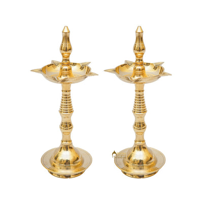 Brass Fine Samay Diya Pair For Home Temple Pooja Room Décor Diwali Gift 8"