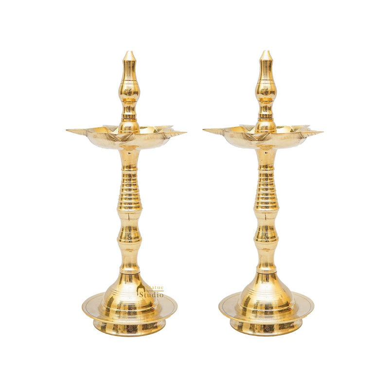 Brass Fine Samay Diya Pair For Home Temple Pooja Room Décor Diwali Gift 9"