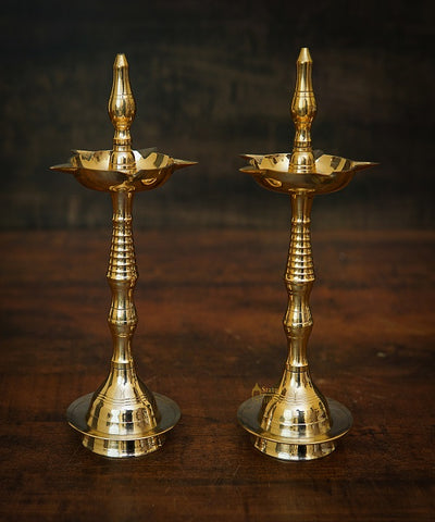Brass Fine Samay Diya Pair For Home Temple Pooja Room Décor Diwali Gift 9"