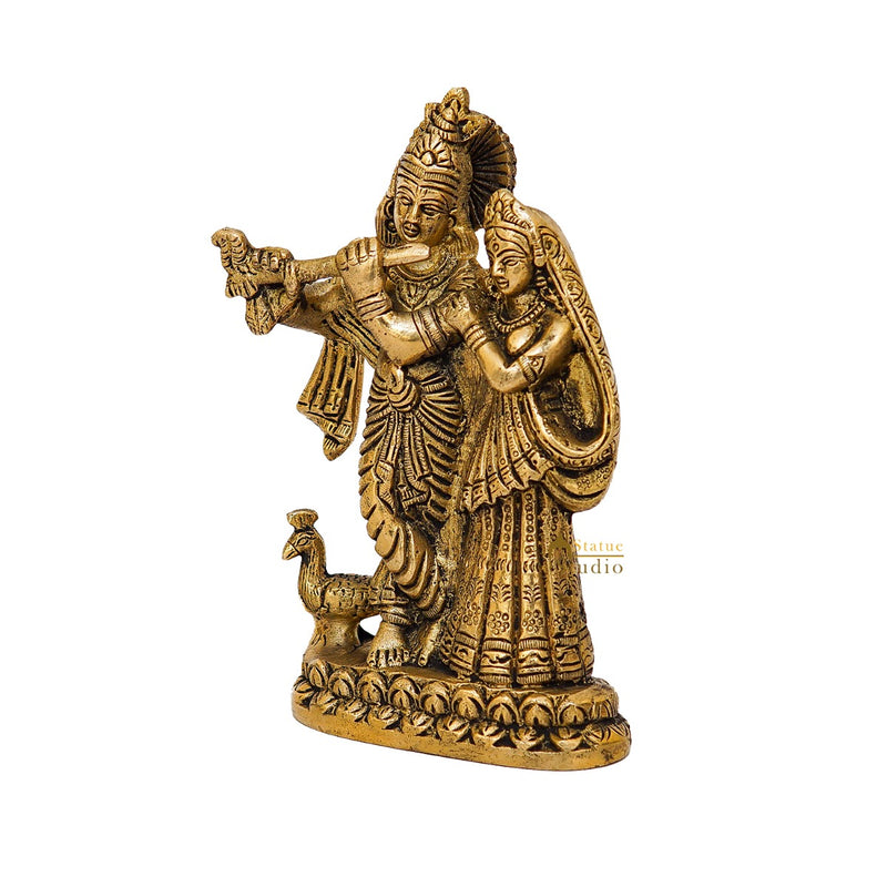 Brass Radha Krishna Idol Home Pooja Room Decor Gift Statue 5"
