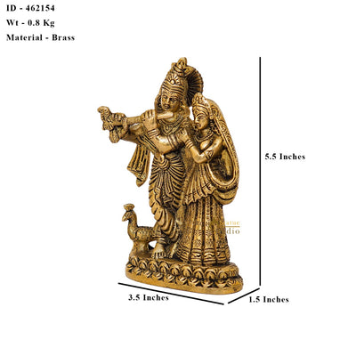 Brass Radha Krishna Idol Home Pooja Room Decor Gift Statue 5"