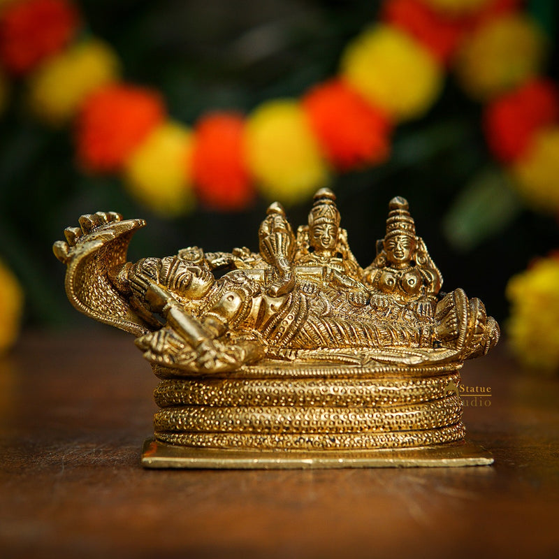 Brass Vishnu Laxmi Idol For Home Pooja Room Decor Small Statue 3"
