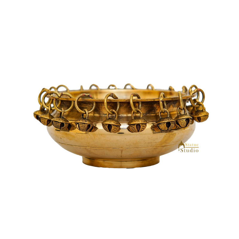 Brass Small Urli Bowl Showpiece With Bells For Home Table Pooja Room Diwali Decor