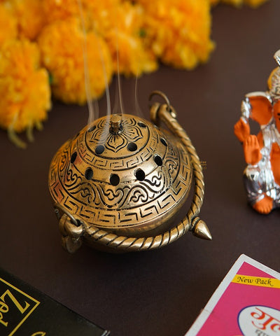 Brass Hanging Dhoop Dani Incense Burner For Pooja Room Decor Diwali Gift Showpiece 3"