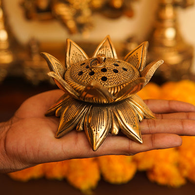 Brass Dhoop Dani Incense Burner For Pooja Room Decor Diwali Gift Showpiece 6"