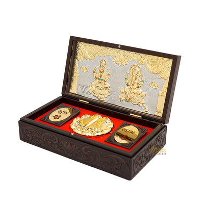 Ganesha Laxmi Wooden Charan Paduka Diwali Pooja Gift Decor Box