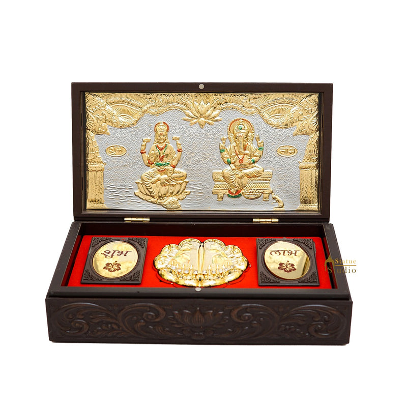 Ganesha Laxmi Wooden Charan Paduka Diwali Pooja Gift Decor Box