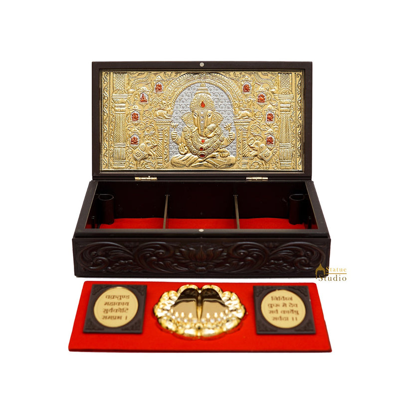 Ganesha Wooden Charan Paduka Diwali Pooja Gift Decor Box