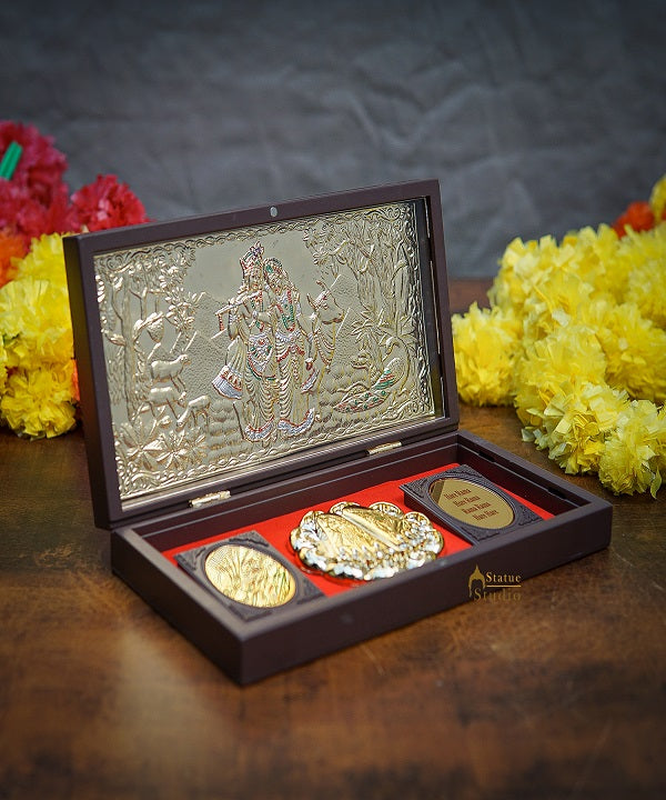 Radha Krishna Wooden Charan Paduka Diwali Pooja Gift Decor Box