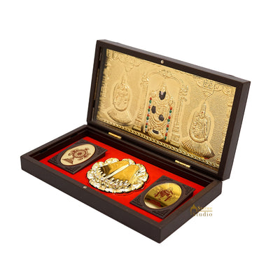 Lord Balaji Venkateshwar  Wooden Charan Paduka Diwali Pooja Gift Decor Box