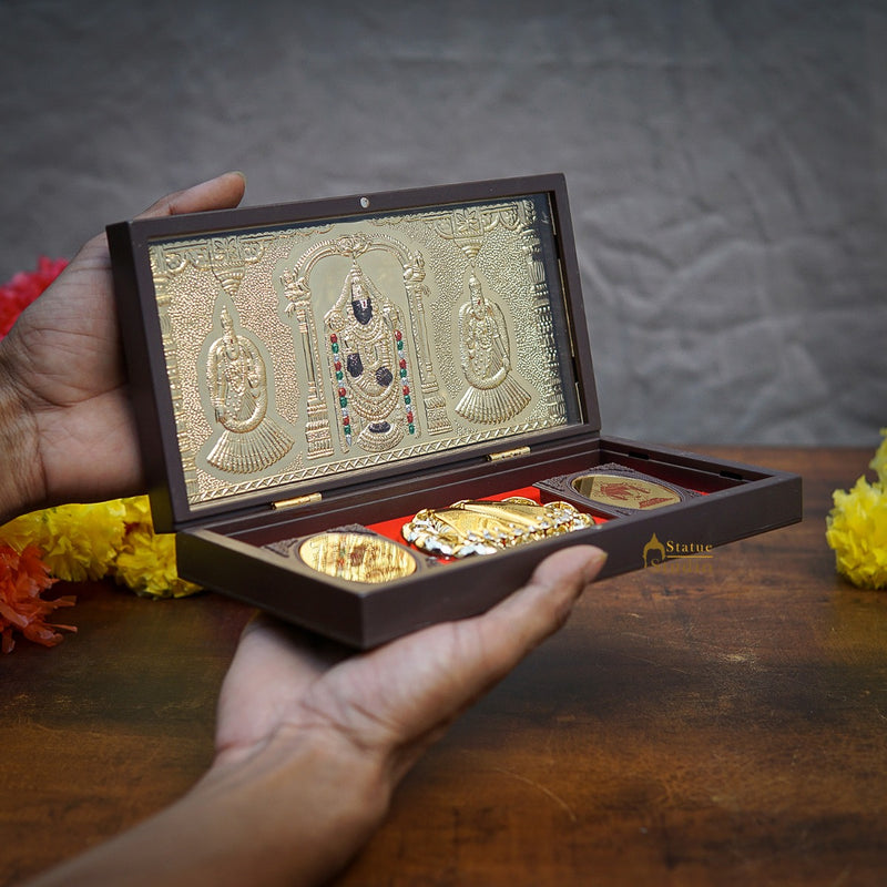 Lord Balaji Venkateshwar  Wooden Charan Paduka Diwali Pooja Gift Decor Box