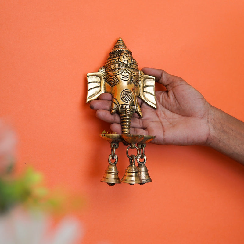 Brass Ganesha Diya Wall Hanging With Bells Pooja Home Decor Diwali Gift