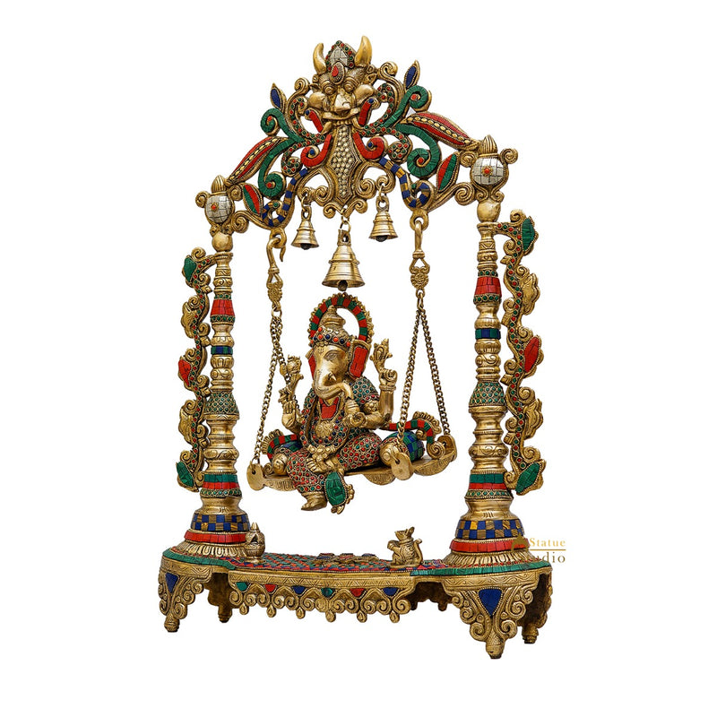 Brass Large Size Ganesha Idol With Swing For Home Office Temple Room Decor 2 Feet