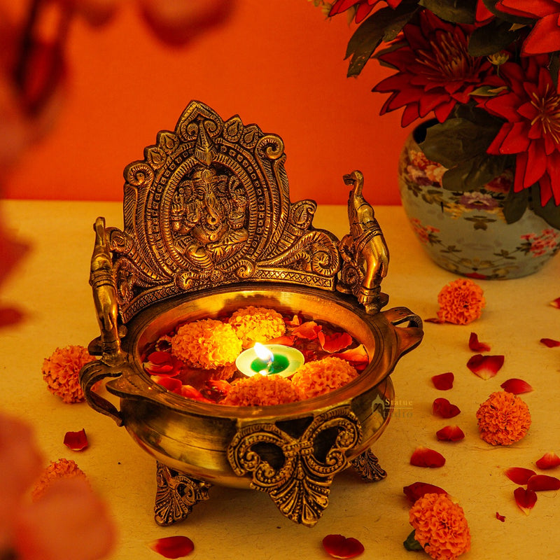 Brass Ganesha Urli Bowl For Home Diwali Decor Gifting Showpiece