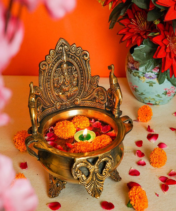 Brass Ganesha Urli Bowl For Home Diwali Decor Gifting Showpiece