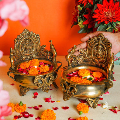 Brass Ganesha Lakshmi Urli Bowl For Home Diwali Decor Gifting Showpiece