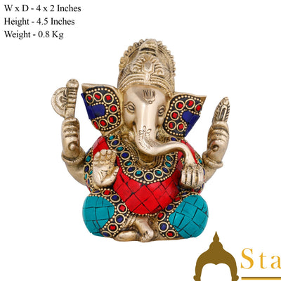 StatueStudio Rakhi Gift For Bhaiya & Bhabhi With Rakshabhandhan Gift Hamper Combo - Lumba Rakhi For Bhaiya & Bhabhi,  Greeting Card, 4 pcs Ferrero Rocher box, Roli Chawal, Puja Thali & Brass Ganesha Statue, Kum Kum Dabbi