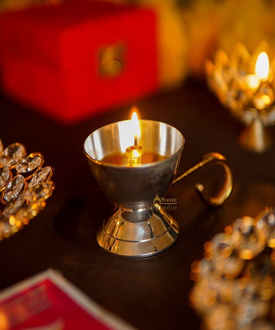 Brass Small Diya For Home Pooja Diwali Decor With Gift Box