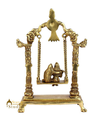 Brass hindu god deity lord krishna and goddess radha on swing idol figure 12"