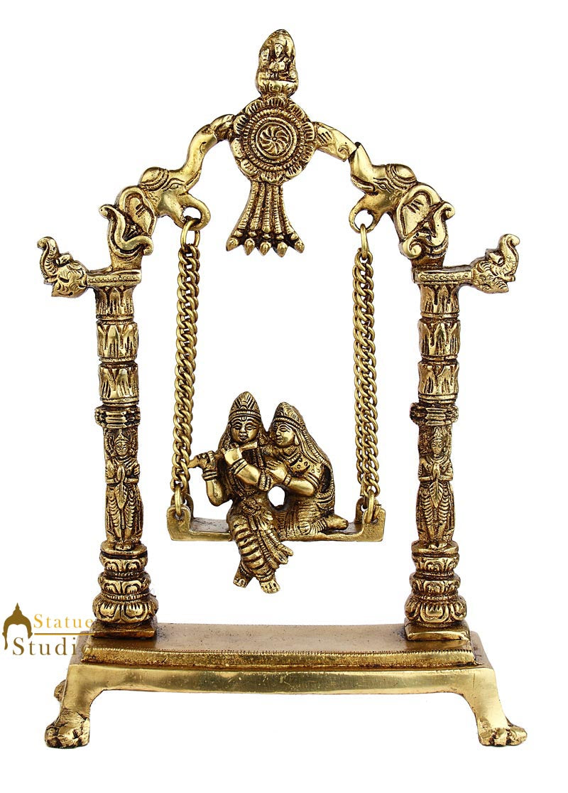 Brass hindu god deity lord krishna and goddess radha on swing idol figure 12"