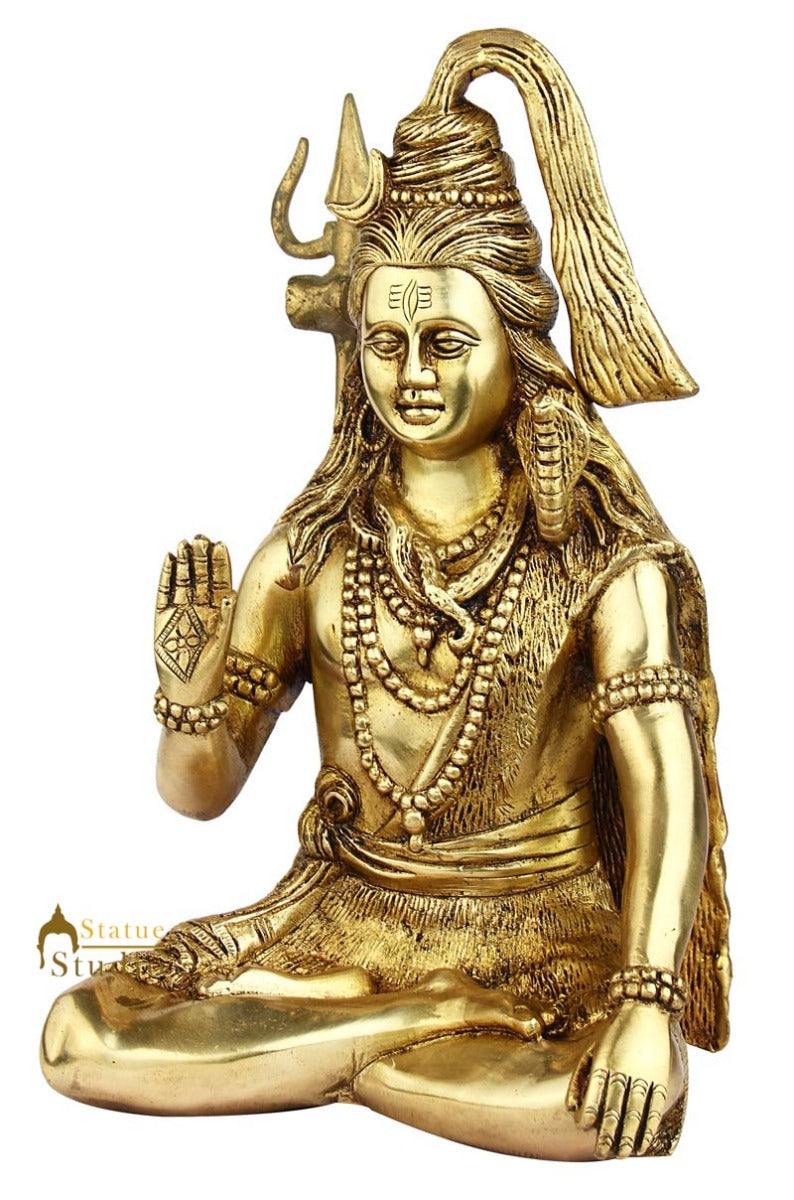 Brass hindu god lord shiva statue antique religious sculpture art figure 12"