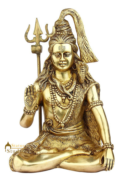 Brass hindu god lord shiva statue antique religious sculpture art figure 12"