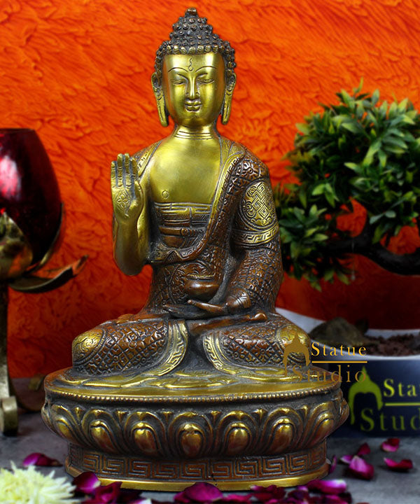 Antique indian hand carved buddha bronze statue brass tibet shakyamuni 13"