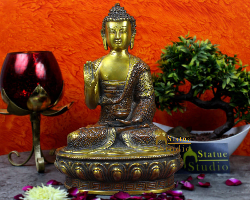 Antique indian hand carved buddha bronze statue brass tibet shakyamuni 13"