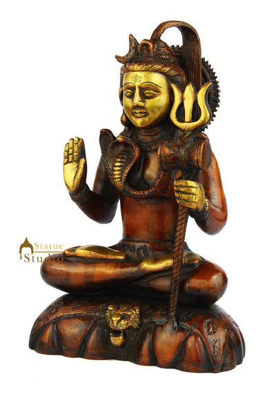 Brass hindu god lord shiva statue antique religious sculpture art figure 10"