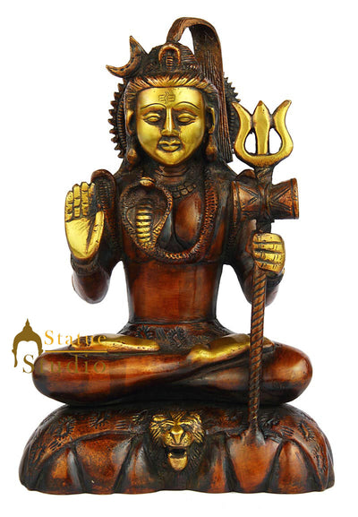 Brass hindu god lord shiva statue antique religious sculpture art figure 10"