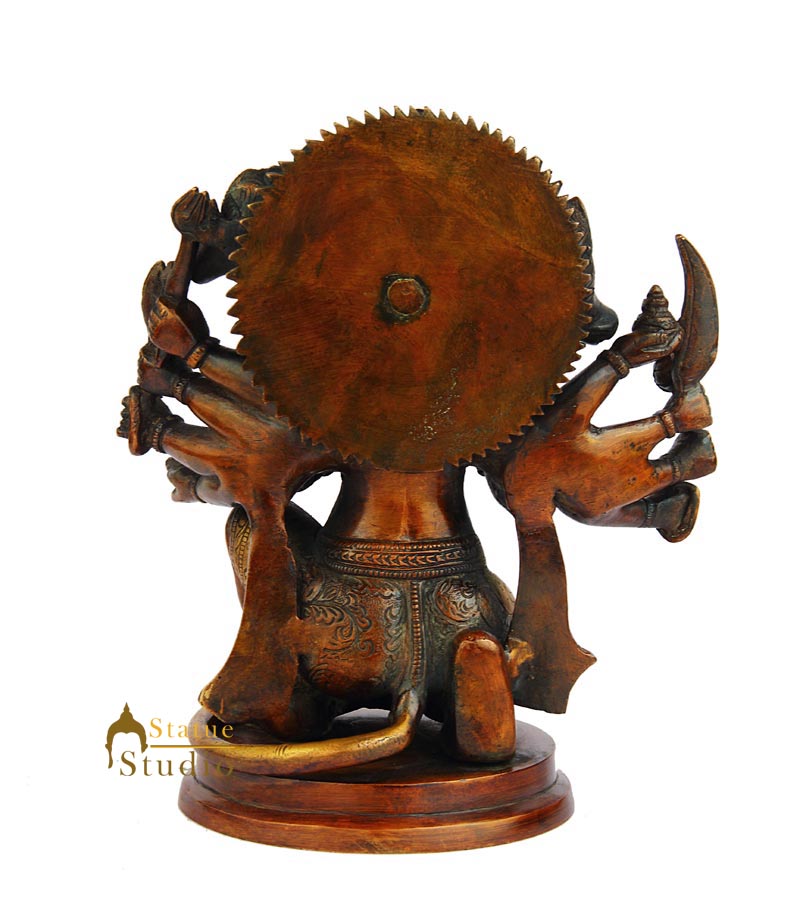 Brass hindu god lord panchmukhi hanuman statue antique idol religious figure 9"