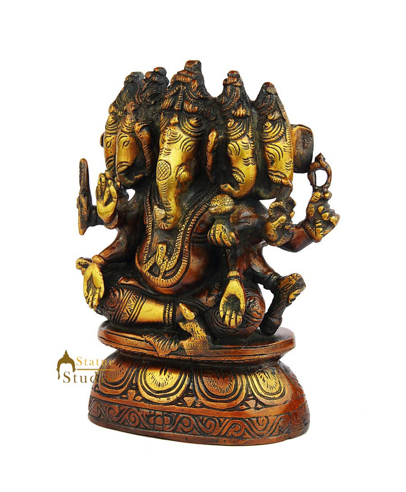 Brass india hindu gods panchmukhi hanuman statue lord elephant idol figure 8"