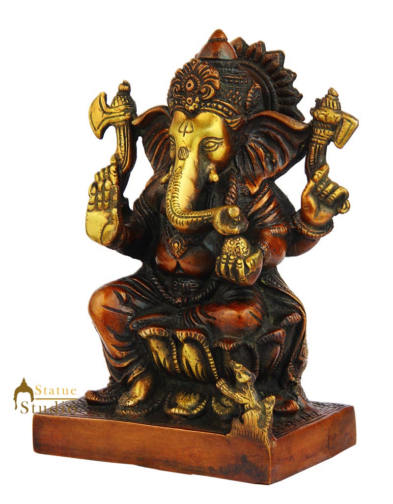 Brass elephant lord ganesha hindu gods statue idol figure 7"