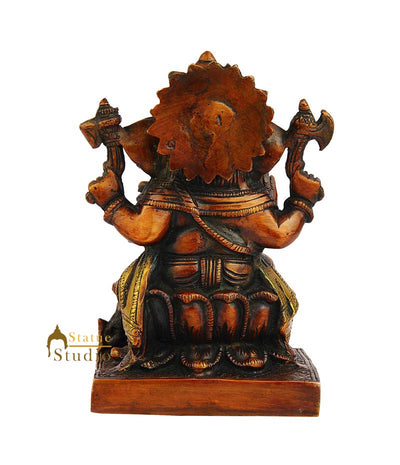 Brass elephant lord ganesha hindu gods statue idol figure 7"