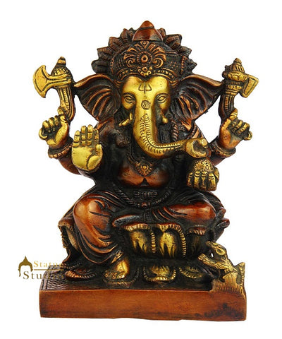 Brass sitting ganpati murti temple puja hindu gods figure statue 7"