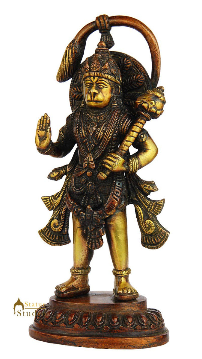 Brass hindu god lord hanuman statue standing idol figure religious décor art 9"