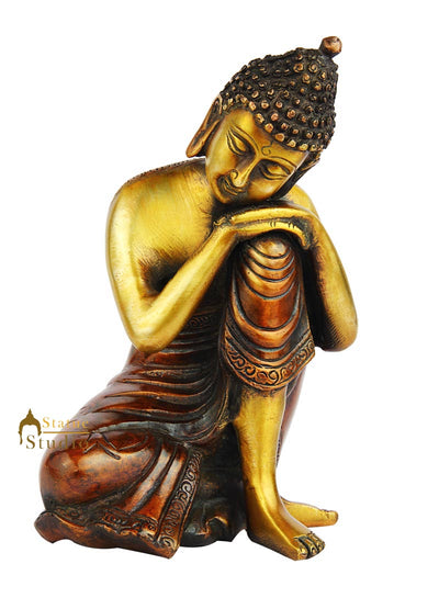 Antique thinking bronze buddha statue brass chinese tibet buddhism idol 8"