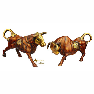Brass Wild Bull pair statue showpiece india figurine 8"