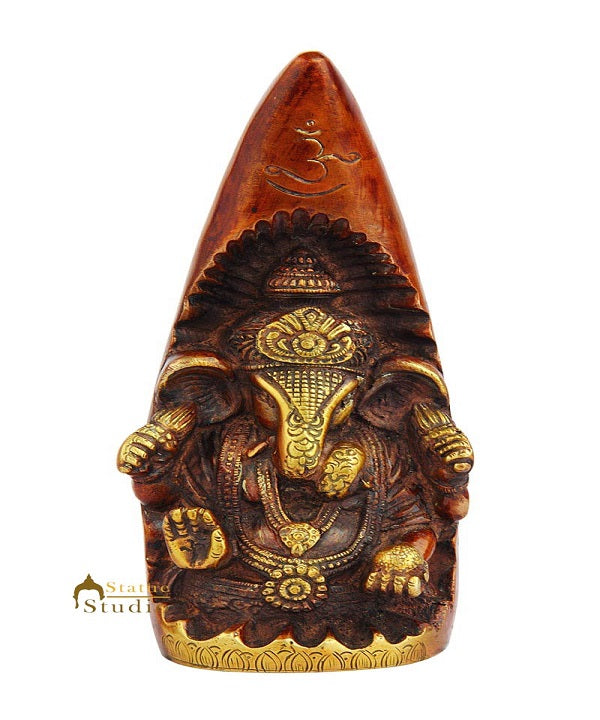 Bronze hand carved lord ganesha murti indian hindu god statue 8"