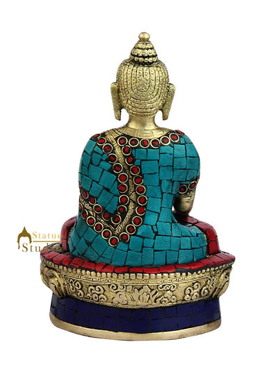 Bronze buddha sitting with bowl thai décor amulet medicine shakyamuni statue 7"