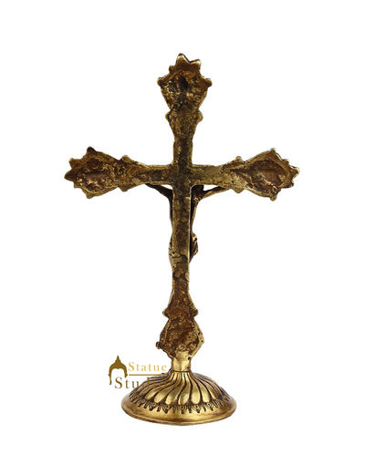 Brass Christian lord Jesus Cross india hand made statue religious craft idol 11"