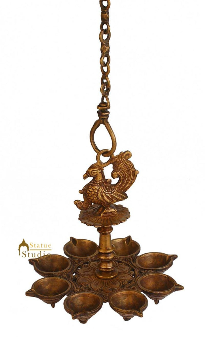 Brass puja hindu temple religious hanging diya oil lamp home décor art 11"