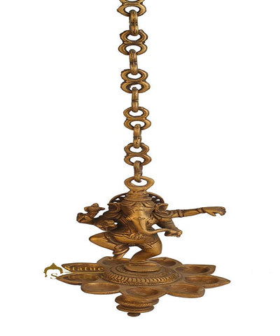 Antique Brass ganesha hanging diya oil lamp spiritual decor 8"